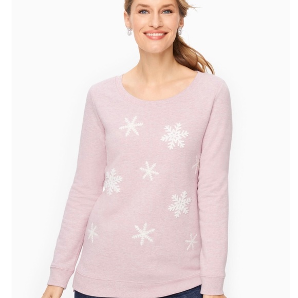 Talbots Embroidered Snowflake Sweatshirt NWT Heathered Pink PL - Picture 1 of 5
